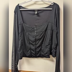 Cosmic Aura Black Corset Mesh Girls Long Sleeve Crop Top Plus Size